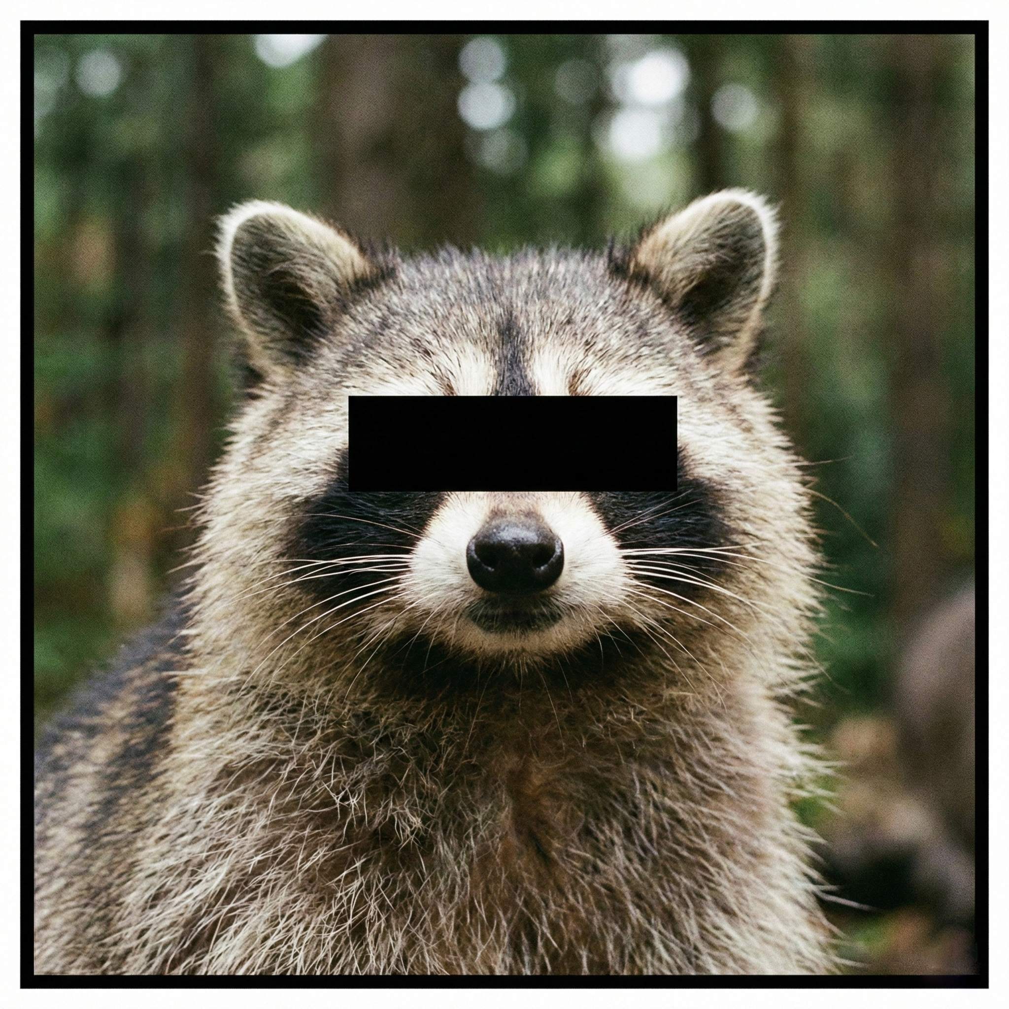 Raccoon with black bar over eyes