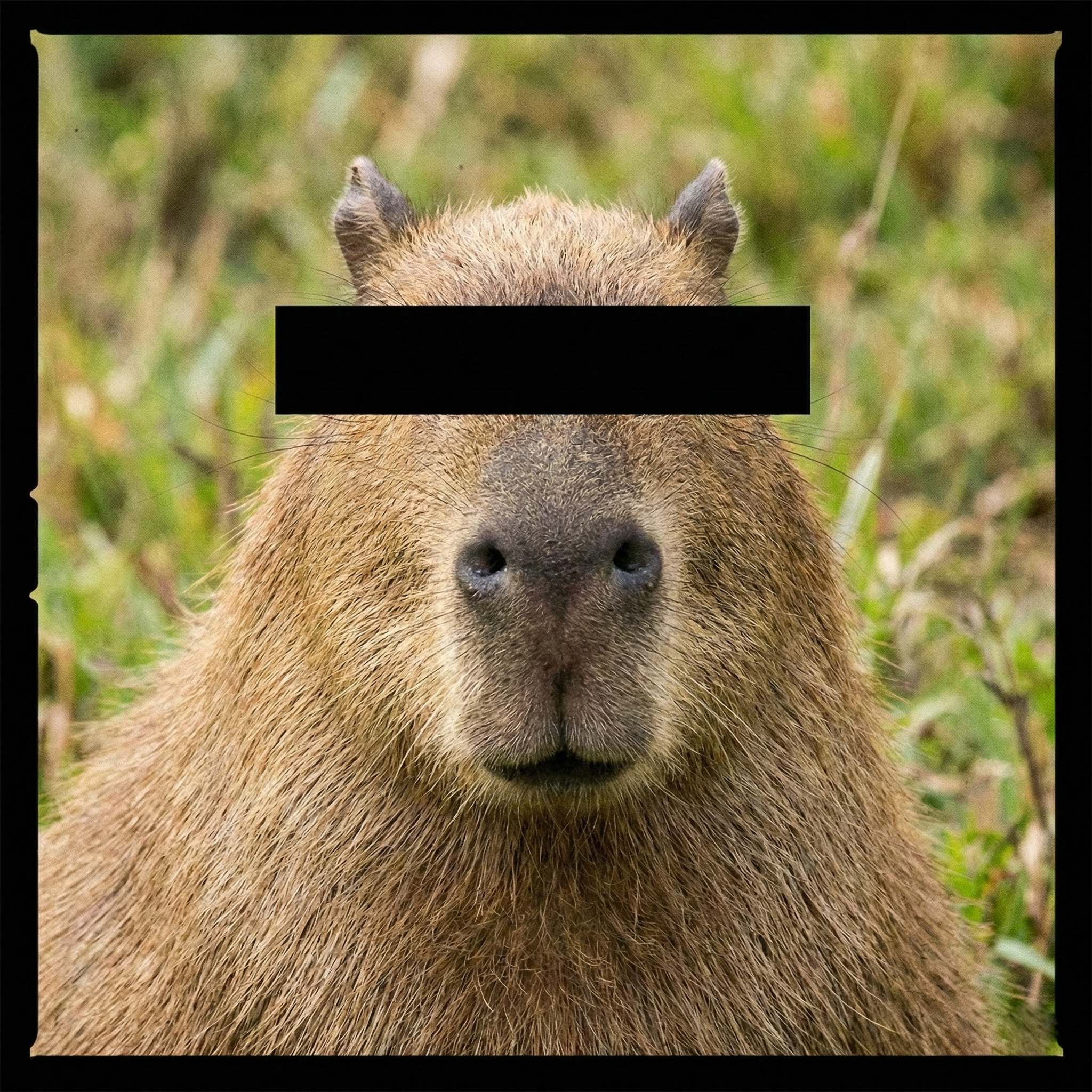 Capybara with black bar over eyes